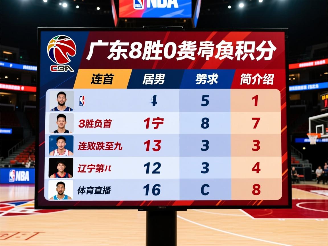 CBA积分榜：广东8胜0负居首辽宁3连败跌至第九的简单介绍  第2张